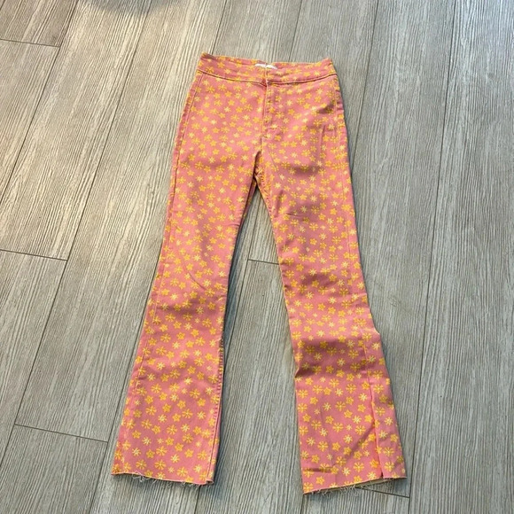 Zara Retro Daisy Floral Flare High Rise Bohemian Jeans 60s 70s 80s 90s size 2 - Picture 14 of 15